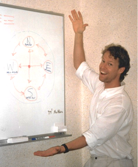Alan and the Sustainability Compass “Eureka” moment, captured in a photo by Joan Davis, 1997